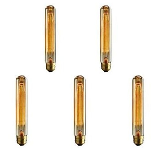 5 Stück T9/T185 40W Vintage Edison Glühbirnen Antik Glühlampe E26 E27 Röhrenlampe Nostalgie Wolfram Filament golden getöntes Glas für industrielle Wandleuchten Pendelbeleuchtung 220-240V Image