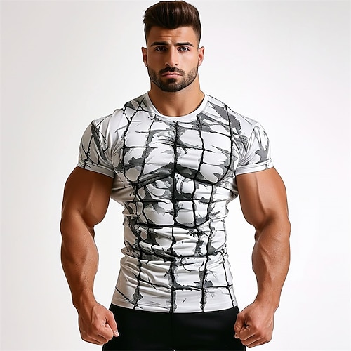 Herren Grafik Muskel T Shirt Kurzarm T-Shirt 3D-Druck Rundhalsausschnitt Hemd Täglich Lässig Subkultur Sport im Freien Ferien Ausgehen Weiß Kühl Weiß Hellgrau Frühling Sommer Bekleidung S M L XL Image