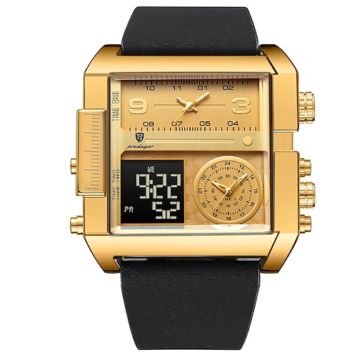 POEDAGAR Luxus Herren Quarz Uhr Sport Rechteck Wasserdicht Multifunktions Analog Quarz Armbanduhr Leuchtender Kalender Männer Uhr Digitale Herren Uhren Image