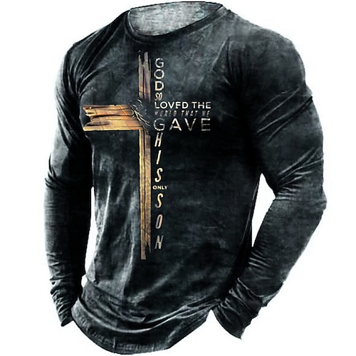 Herren Kreuzritter Bibel Tempelritter Kreuz Grafik-Druck T-Shirt Grafik Tee Abgedrehtes T-Shirt Langarm T-Shirt 3D-Druck Rundhalshemd Vintage Designer Leichtgewicht Outdoor Alltag Feiertag Schwarz Image