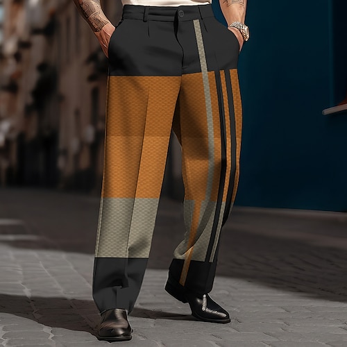 Plaid Streifen Geometrie Geschäftlich Brautkleider schlicht Herren 3D-Druck Hosen Hose Outdoor Strasse Tragen Sie, um zu arbeiten Polyester Blau Orange Khaki S M L Hoch Elastizität Hose Image