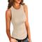 Damen Trägertop Ausgeh Tops Mandel Rosa Schwarz Rippoptik Lässig Basic Sexy Hoher Ausschnitt S