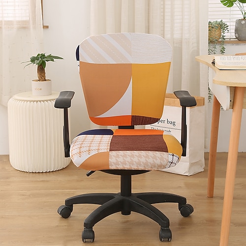Bürostuhl-Bezug, Computer-Schreibtischstuhl-Bezug, Stretch-Spandex, Staubschutz, universal, geteilt, rotierender Drehstuhl-Schonbezug, Schutz, 2-teiliges Set, Büro-Geschenk für Damen und Herren Image