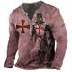 Graphic Templar Cross Soldier Designer Basic Classic Herren 3D Print T shirt Tee Henley Shirt Tee Vintage Shirt Outdoor Daily Sports T shirt Red Purple Brown Long Sleeve Henley Shirt Spring Fall