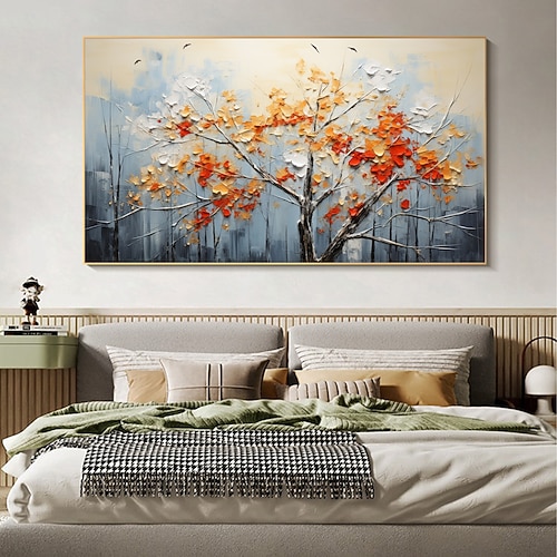 Handgemachte Ölgemälde-Leinwand-Wandkunst-Dekoration, originelle Heimdekoration mit blühendem Baum, mit gespanntem Rahmen, ohne Innenrahmen-Gemälde Image