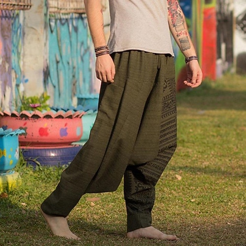 Herren Jogginghose Jogger Hose Hosen Sommerhosen Strandhose Haremshose Elastische Taille Drop Schritt Bedruckt Komfort Atmungsaktiv Casual Täglich Strand Boho Hippie Purpur Orange Mikro-elastisch Image