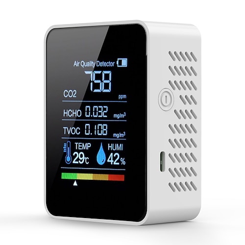 6-in-1-Luftqualitätsdetektor, Kohlendioxid-Detektor, PM2,5, PM10, HCHO Tvoc Co, Formaldehyd-Monitor, LCD-Display, Kohlendioxid-Sensor-Messgerät Image