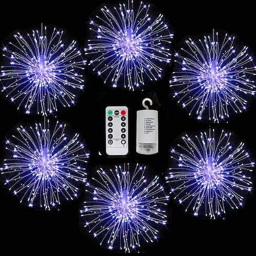 6 Stk Feuerwerkslichter LED Kupferdraht Sternenexplosion Lichterkette 8 Modi Batteriebetriebene Feenlichter mit Fernbedienung Hochzeits dekorative Hängelichter für Party Terrasse Image