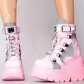 Damen Schuhe Runder Zeh Stiefelette Punk Punk Gothic Knöchelschnalle Blockabsatz Schuhe Lolita Schwarz Weiß Rosa PU-Leder