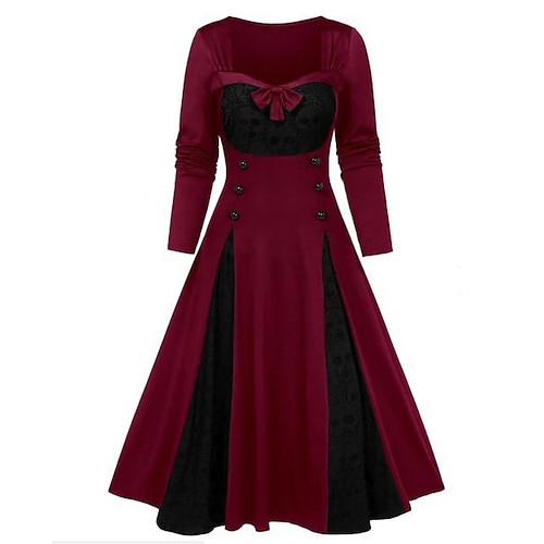 Retro Vintage 1950er Punk Gothic Ausgestelltes Kleid Übergrössen Kostüm Damen Veranstaltung / Fest Junggesellinnenabschiedsparty Festival Erwachsene Kleid Abschlussballkleider Herbst Winter Image