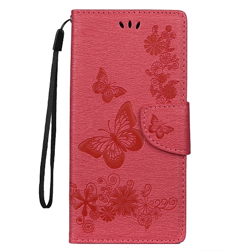 Handy Hülle Handyhüllen Für Samsung Galaxy S25 S24 S23 S22 S21 FE S21 Ultra Plus A54 A12 Brieftaschenhülle Flip-Cover Mit Ständer Kartenhalter Mit Handgelenkschlaufe Schmetterling PU-Leder Image