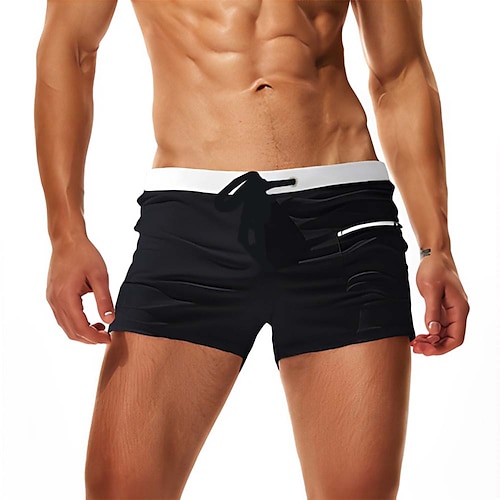 Herren Badehosen Bademode Boxer-Badeshorts Schnürung mit Mesh-Futter Einfarbig Tropisch Schnelltrocknend Ferien Schwimmbad Sportlich Basic Schlank Hellblau Schwarz