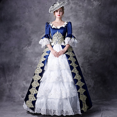 Gotisch Viktorianisch Vintage inspiriert Kleid Partykostüm Abschlussballkleid Prinzessin Shakespeare Einfarbig Ballkleid Kostüm Damen königlich Halloween Karneval Valentinstag Party Abendgesellschaft Image