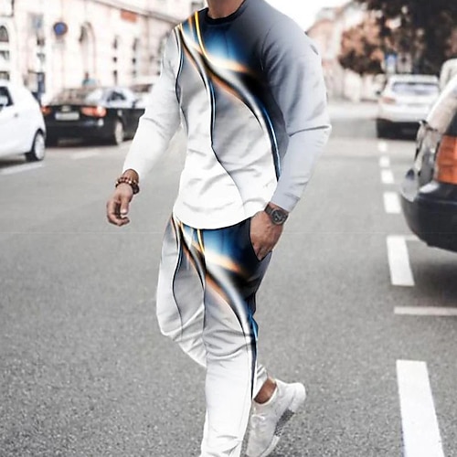 Herren Grafik Wissenschaft und Technik 2St 3D Sweatshirt-Sets Trainingsanzug Langarm Lange Hosen Rundhalsausschnitt Streetwear Sportbekleidung Basic Sport Outdoor Lässig Sport Druck Frühling Herbst Image