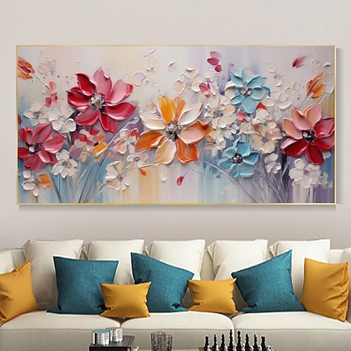 Großes Pflaumenblüten-Ölgemälde, handgemalte rosa Blumen, Leinwand-Wandkunst, dicke Textur, Palettenmesser-Gemälde, Nachttisch-Kunst, Jubiläumsgeschenk, Heimdekoration Image