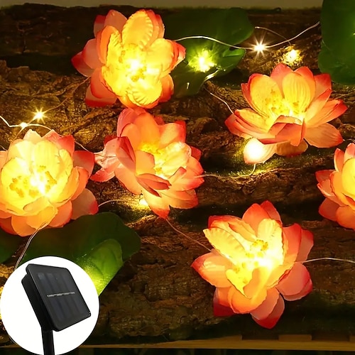 Solar Künstliche Lotusblumen Lichterkette 2m 20leds 5m 50leds Außen wasserdichte LED Nachtlichter für Pool Lotus Lampe Garten Teich Fontäne Party Deko (5/12 Lotus) Image