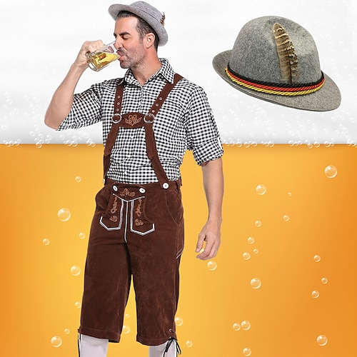 Oktoberfest Lederhosen Hemd Alpenhut Bayerisch Bayerisch Deutsch München Wiesn Herren Stoff im traditionellen Stil Bluse Shorts Hut Image