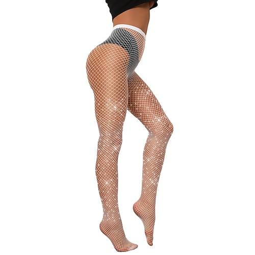 Strumpfhose mit hoher Taille und Naht hinten für Damen, glitzernde Netzstrümpfe mit Strasssteinen, Party-Strass-Netzstrümpfe, Disco-Club-Party