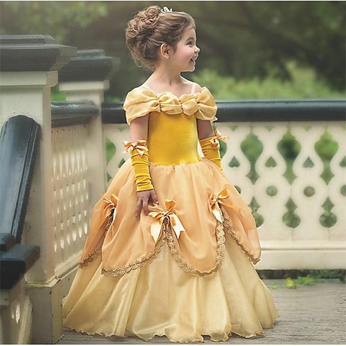 Vintage Buchwoche 2026 Kleid Partykostüm Prinzessin Belle Einfarbig Kostüm Mädchen Kleinkind Kinder Kleid Handschuh Image