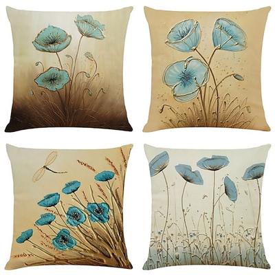 4er-Set Dekokissenbezüge offene Äste und lose Blätter Kunstleinen quadratisch dekorative Dekokissenbezüge Sofakissenbezüge Outdoor-Kissen für Sofa Couch Bettstuhl golden Image