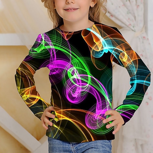 Mädchen 3D 3D-Druck T-Shirt Langarm 3D-Druck Herbst Winter Aktiv Modisch Kuschelig kinderkleidung 3-12 Jahre Outdoor Casual Täglich Regular Fit Image