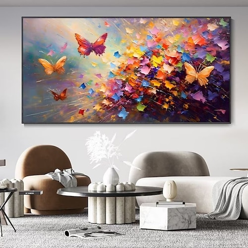 Handgefertigtes Ölgemälde auf Leinwand, Wandkunst, Dekoration, abstrakter Tier-Schmetterling für Heimdekoration, gerolltes, rahmenloses, ungedehntes Gemälde Image