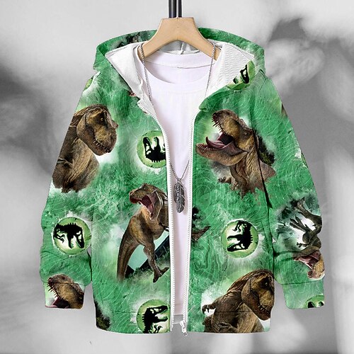 Jungen 3D Tier Dinosaurier Mantel Langarm Herbst Winter Aktiv Strassenmode Cool kinderkleidung 3-12 Jahre Urlaub Strasse Täglich Regular Fit Image