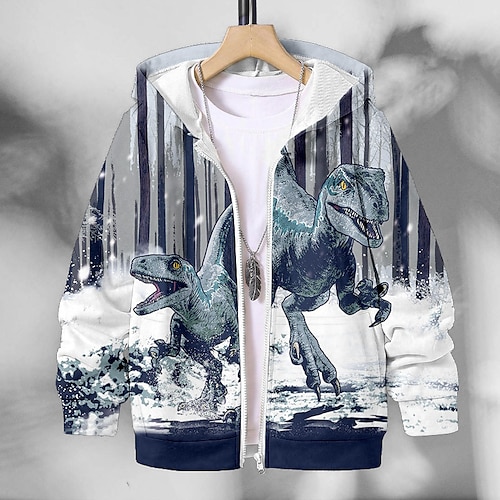 Jungen 3D Tier Dinosaurier Mantel Langarm Herbst Winter Aktiv Strassenmode Cool kinderkleidung 3-12 Jahre Urlaub Strasse Täglich Regular Fit Image