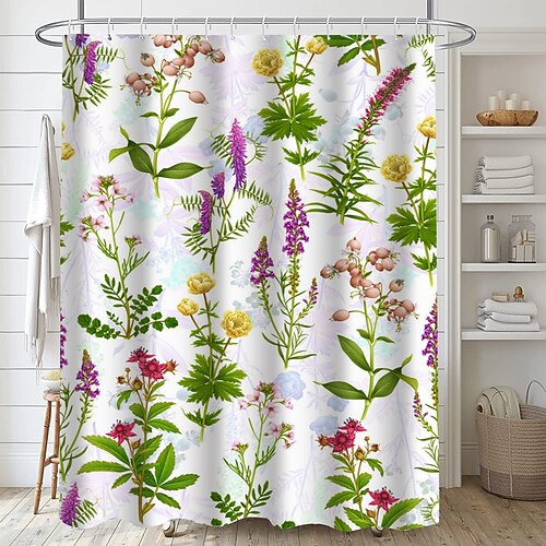 Duschvorhang mit Haken 200 cm hoch duschvorhang waschbar Polyester duschvorhang blumen Wasserfest Landschaft Floral Pflanzenmuster Image