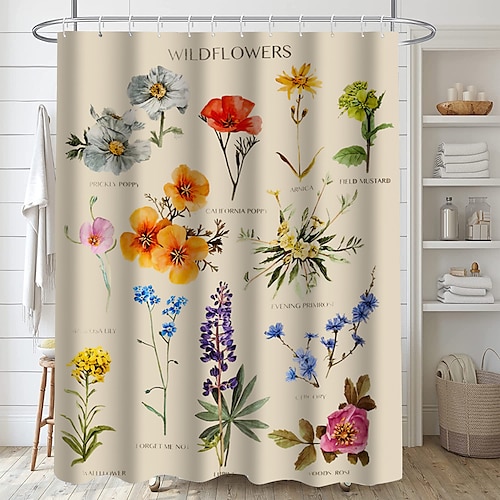 Duschvorhang mit Haken 200 cm hoch duschvorhang waschbar Polyester duschvorhang blumen Wasserfest Landschaft Floral Pflanzenmuster Image