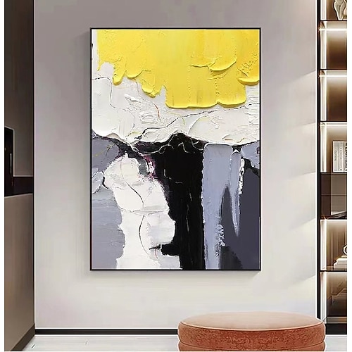 Handgefertigtes, handgemaltes Ölgemälde, dicke Textur, Wandkunst, modernes abstraktes Schwarz-Weiß-Gemälde, Heimdekoration, Dekor, gerollte Leinwand, kein Rahmen, ungedehnt Image