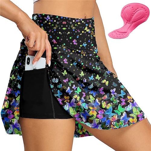 Damen Grafik Schmetterling Fahrradrock Fahhrad Rock Unterteile Rennpassform Mountainbike MTB Straßenradsport Sport 3D-Polster Radfahren Schnelltrocknend Feuchtigkeitsableitend Gelb Hellgrün Spandex Image