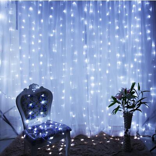 2 Stück 33 m 300 LEDs 31V Niederspannungs Vorhanglichter warmes Weiß weiß 8-Modi neues Design Hochzeitsdekoration keine elektrische Schock sicherer Garten Hofdekorationslampe Image