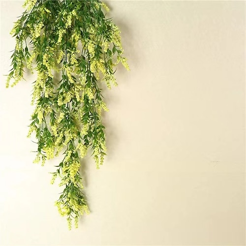 4 Bündel künstlicher Lavendel, hängender Blumenstrauß, Ranken, Hängepflanzen, künstliche Efeublätter für Terrasse, Zuhause, Schlafzimmer, Hochzeit, Innen- und Außenbereich, Wanddekoration, Heimdekoration, ästhetische Raumdekoration Image