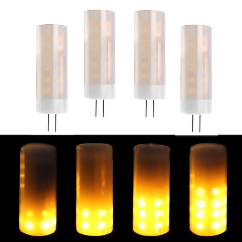LED Stiftsockel G4, 4 stücke g4 bi-pin mini flackernde flamme led birnen keramik basis 2 watt g4 led fackel feuer für halloween weihnachten neujahr ferien 1600 k dc12v Image