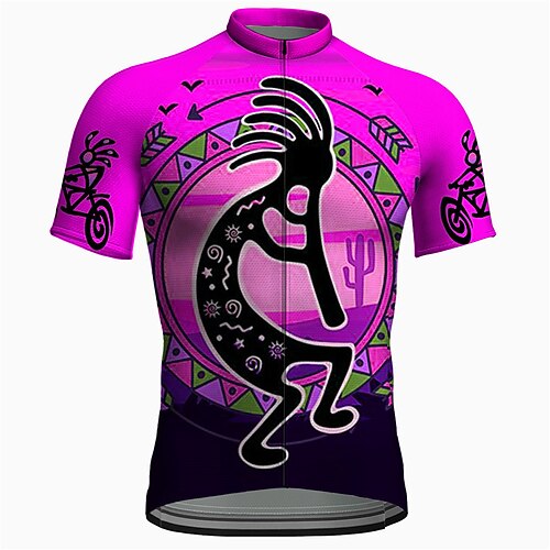 Herren Radtrikot Grafik Boho Kurzarm Fahhrad Trikot Oberteil mit 3 Gesäßtaschen Mountainbike MTB Straßenradsport Schnelltrocknend Reflektierende Streifen Rückentasche Feuchtigkeitsableitend Sport Image
