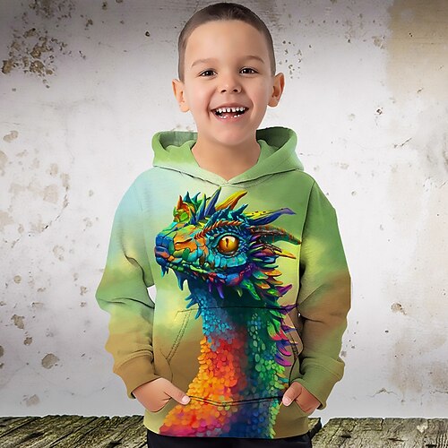 Jungen 3D Graphic Tier Dinosaurier Kapuzenshirt Langarm 3D-Druck Sommer Frühling Herbst Modisch Strassenmode Cool Polyester kinderkleidung 3-12 Jahre Outdoor Casual Täglich Regular Fit Image
