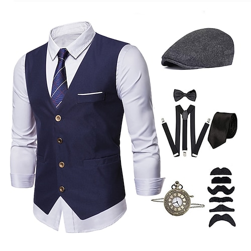 1920er Weste Hut Zubehör Detektiv Set The Great Gatsby Classic Roaring 20s Fliege Herrenkostüm Vintage Cosplay Cocktailparty Hochzeit Image