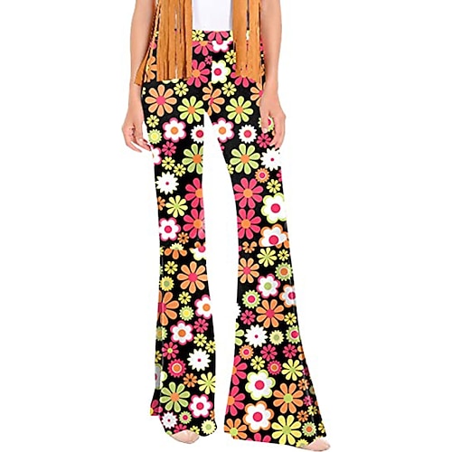 Hippie Retro Vintage Boho 1970er Disko Hose Glockenhose Hose mit weitem Bein Yoga-Hose Damen Kostüm Jahrgang Cosplay Hosen Schlager Outfit Image