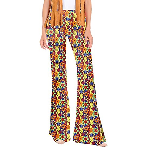 Hippie Retro Vintage Boho 1970er Disko Hose Glockenhose Hose mit weitem Bein Yoga-Hose Damen Kostüm Jahrgang Cosplay Hosen Schlager Outfit Image