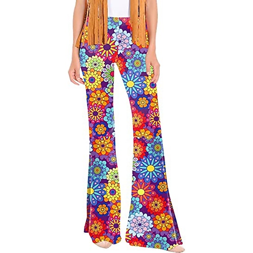Hippie Retro Vintage Boho 1970er Disko Hose Glockenhose Hose mit weitem Bein Yoga-Hose Damen Kostüm Jahrgang Cosplay Hosen Schlager Outfit Image