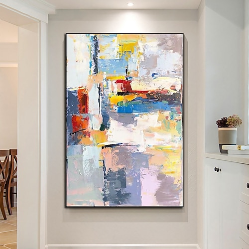 Ölgemälde handgemachte handbemalte Wandkunst beste Kunst blau gelb rosa abstrakte Heimtextilien Dekor gerollte Leinwand kein Rahmen ungedehnt Image