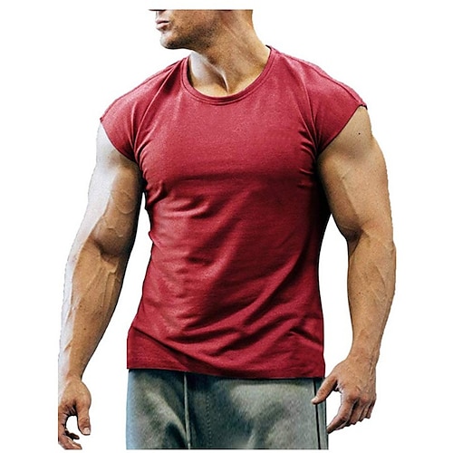 Herren T Shirt Tank Top Feuchtigkeitsableitende Hemden Ärmellos Rundhalsausschnitt Sommer Einfach Sport Mode Leicht Urlaub Lässig Ferien Schwarz Weiß Armeegrün Top T-Shirt für Herren Image