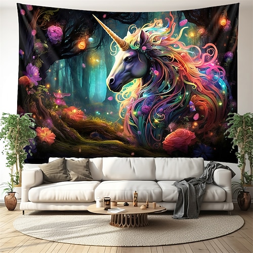Buntes Einhorn zum Aufhängen, Wandteppich, Wandkunst, großer Wandteppich, Wanddekoration, Fotografie, Hintergrund, Decke, Vorhang, Zuhause, Schlafzimmer, Wohnzimmer, Dekoration Image