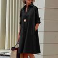 Damen-Hemdkleid, Freizeitkleid, Etuikleid, einfarbig, Knopfleiste, Tasche, Hemdkragen, Midikleid, lässig, täglich, langärmelig, Sommer, Frühling