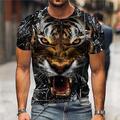 Tiger Casual Mens 3D Shirt Brown Summer Cotton Men'S Unisex Tee Animal Graphic Prints Crew Neck 3D Daily Holiday Short Sleeve Clothing Apparel