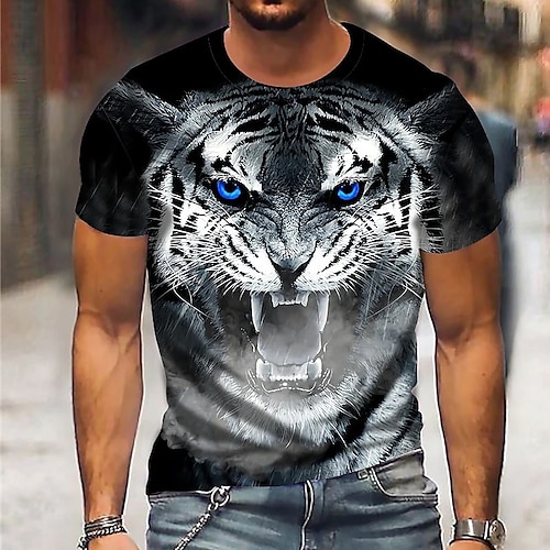 Herren Unisex Tiermotiv Tiger Grafikdrucke T Shirt Kurzarm T-Shirt 3D-Druck Rundhalsausschnitt Hemd Designer Lässig Große Größen Täglich Ferien Schwarz Weiß Gelb Sommer Bekleidung S M L XL XXL 3XL 4XL Image