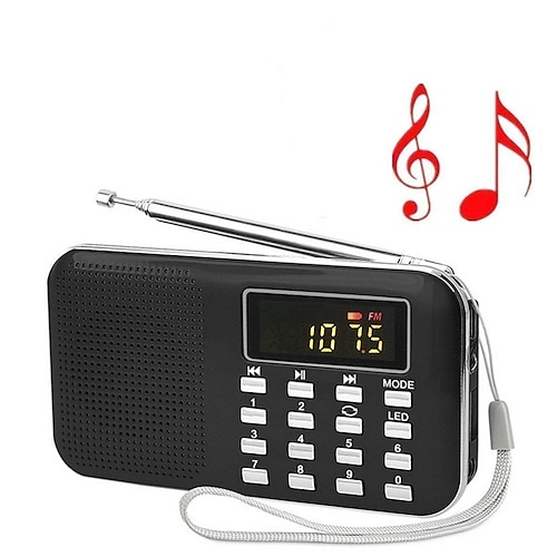 Tragbarer digitaler AM-FM-Radio-Medienlautsprecher, MP3-Musikplayer, unterstützt TF-Karte/USB-Festplatte mit LED-Bildschirmanzeige und Notfall-Taschenlampenfunktion