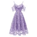 Damen Spitzenkleid abendkleider Heimkehr-Kleid Spitze Rüsche V Ausschnitt Kurzarm Blumen Midikleid Formal kleid hochzeitsgast Rosa Rote Sommer Frühling