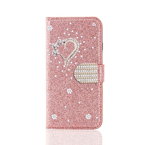 Handy Hülle Handyhüllen Für Samsung Galaxy S25 S24 S23 S22 S21 FE S21 Ultra Plus A55 5G A35 5G A25 A15 Brieftaschenhülle Mit Ständer Bling Strass Herz Glitzernd Blume PU-Leder Image